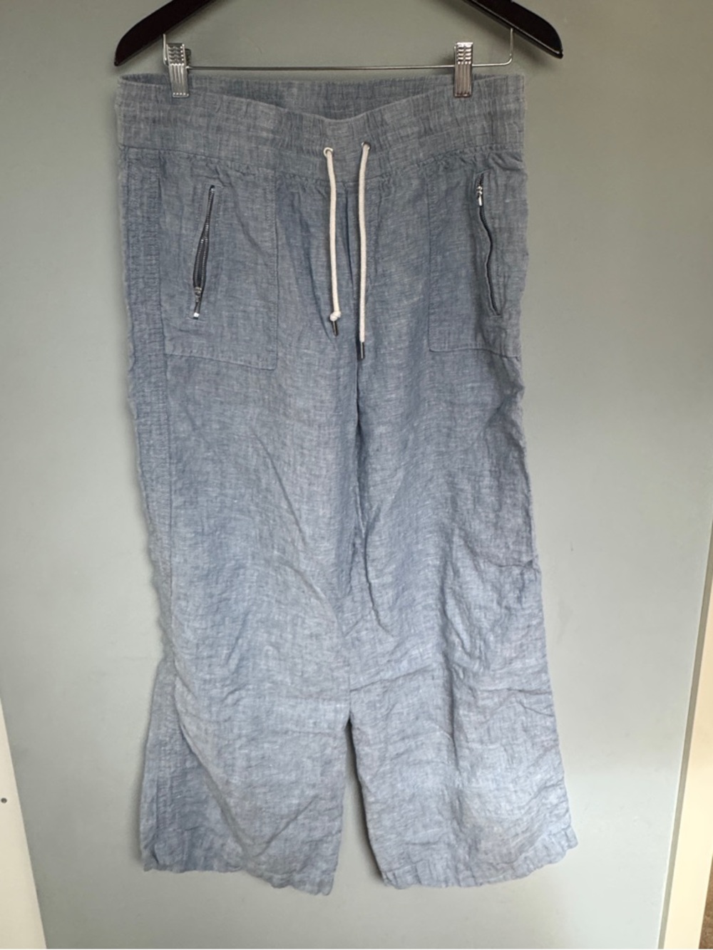 Athleta Cabo Light Blue Linen Drawstring Wide-Leg Pants